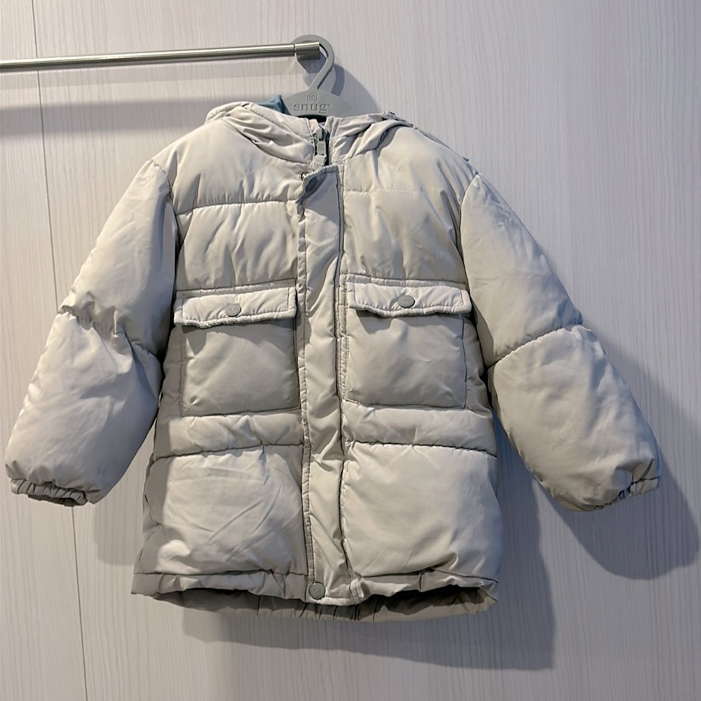 Zara kids grey fleece lined puffer coat size 4-5 good condition